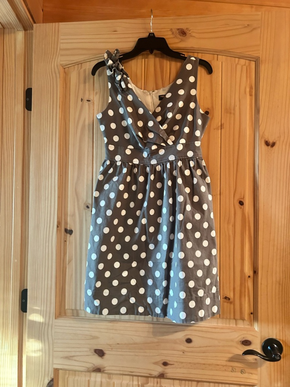 Signature by Robbie Bee Gray Polka Dot Ruffle Shoulder Dress